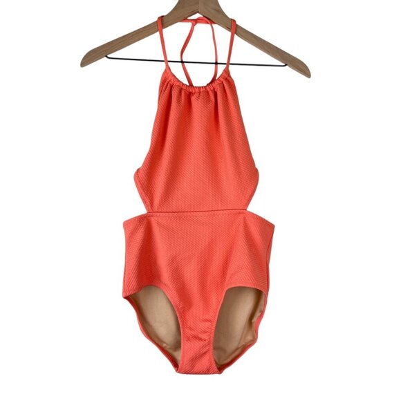 NWT Old Navy Girls Summer Peach Textured Scallop Edged Cutout Swimsuit - Picture 1 of 6